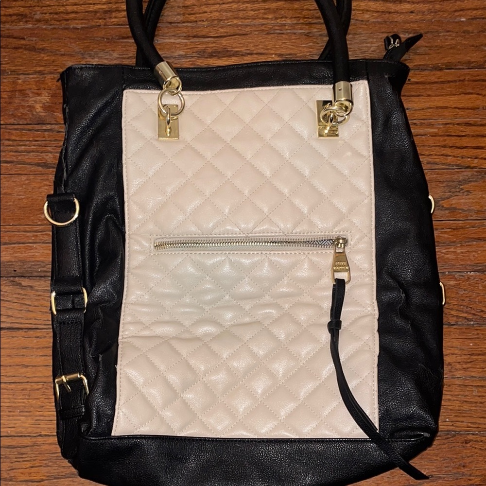 Steve Madden Black and Cream Quilted Purse